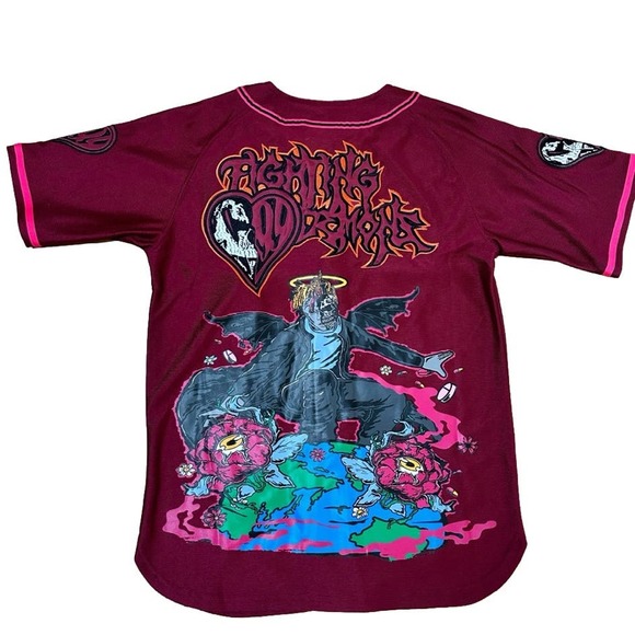 NEW! BRAND X JUICE WRLD FIGHTING DEMONS BASEBALL JERSEY (PURPLE) - 4XL - Picture 3 of 5